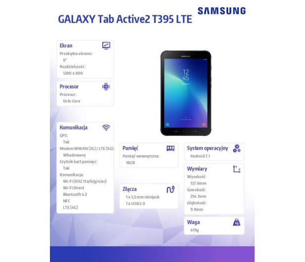 SAMSUNG GALAXY Tab Active2 T395 LTE SM-T395NZKAXEO# Czarny - 472754 - zdjęcie 27